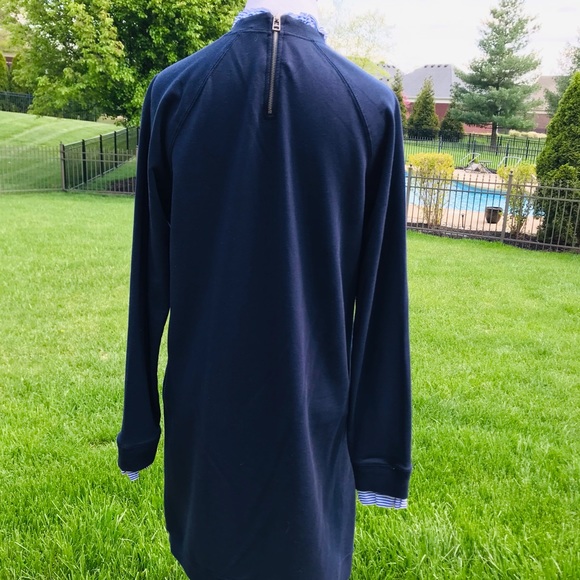 Navy knit dress with contrasting collar and cuffs - Picture 4 of 5